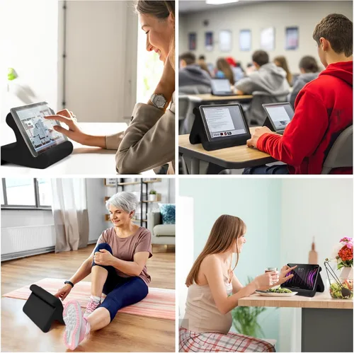 Vista 7 de Soporte universal multiángulo para tableta, soporte suave con soporte de teléfono negro para regazo, rodilla, sofá y cama, compatible con iPad Pro