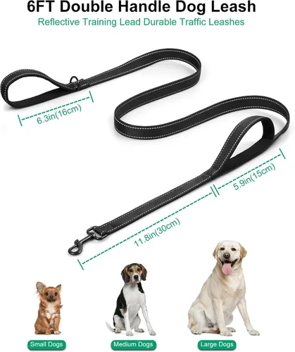 Vista 3 de Correa resistente para perros con 2 asas - Correa reflectante anti-tracción de 6 pies para perros grandes, asa acolchada de tráfico para control