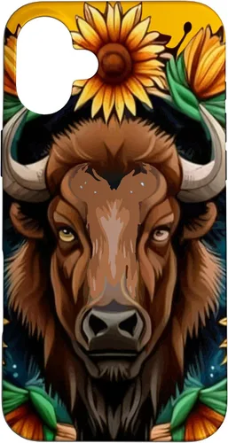 Vista 23 de American Bison with Sunflower Wreath Kansas State Tattoo Art Case for iPhone XR