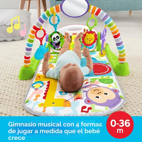 Vista 2 de Gimnasio de piano Fisher-Price Baby Playmat Deluxe Kick & Play para el aprendizaje y 2 maracas de cascabeles suaves para jugar desde recién nacido