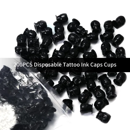 Vista 6 de 200 tapas de tinta desechables para tatuaje, vasos de plástico con base para pigmento de maquillaje permanente, suministros de accesorios