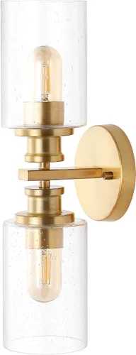 Vista 10 de JONATHAN Y Aplique de pared LED de latón dorado de 16.5 pulgadas, lámpara de tocador moderna de granja con pantalla de vidrio sembrado, accesorio