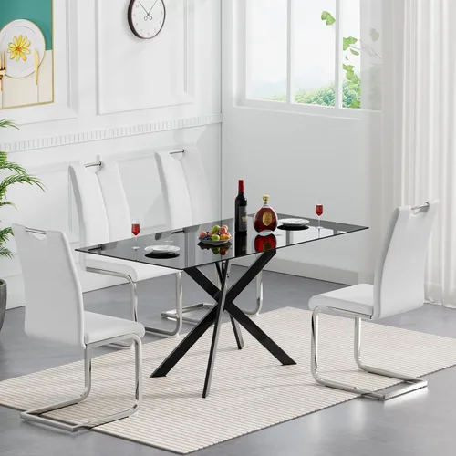 Vista 37 de HomVent Juego de mesa de comedor redonda de vidrio de 3 piezas, juego de mesa de cocina de vidrio redondo para 2 personas con 2 sillas de comedor