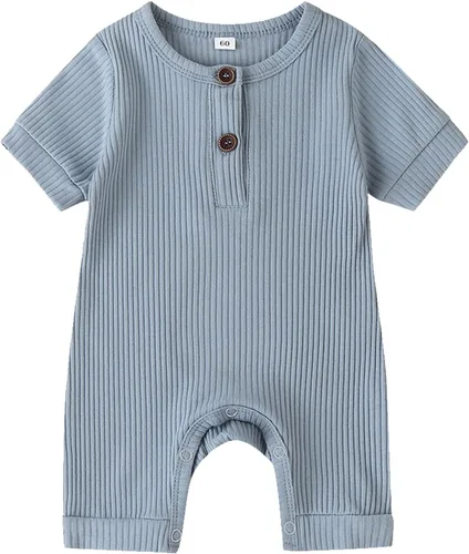 Vista 2 de RELABTABY Paquete de 2 mamelucos unisex para bebé recién nacido, con botones sólidos, para verano, ropa