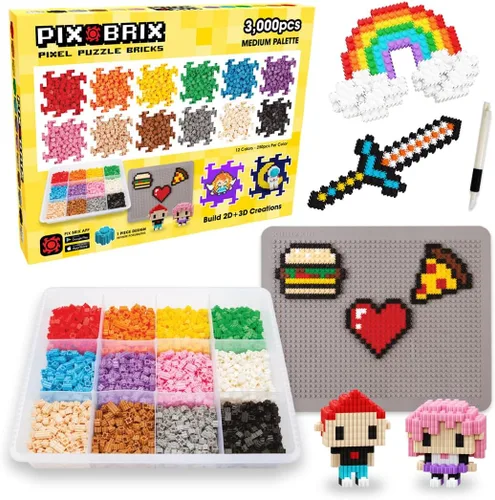 Vista 9 de Pix Brix Pixel Puzzle - Ladrillos de construcción, contenedor de 3.000 Oscuro