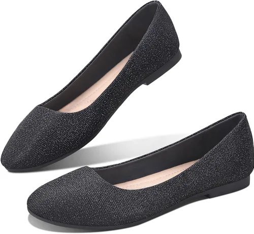 Vista 12 de Obtaom Zapatos planos de puntera redonda para mujer, zapatos de ballet negros para niñas