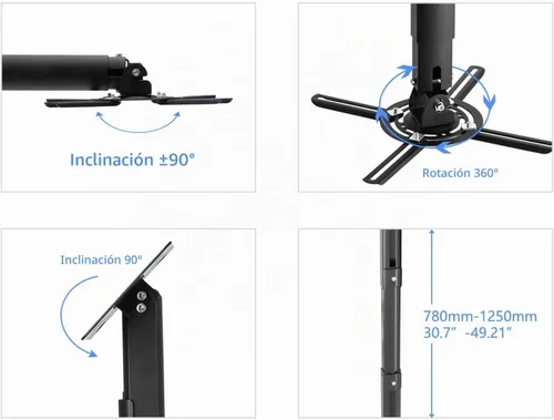 Vista 6 de suptek Soporte de montaje en techo para proyector se adapta a techo plano o inclinado, altura ajustable con longitud extensible de 30.7-49.21 Negro