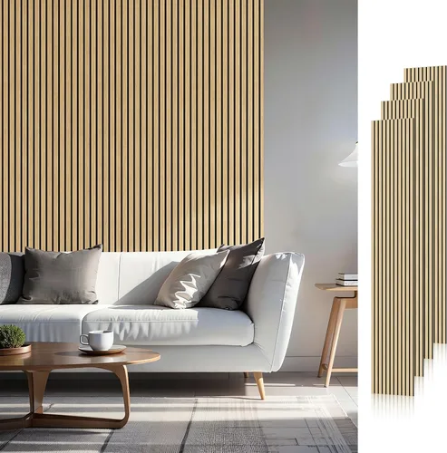 Vista 24 de SMARTSTANDARD Paneles acústicos de listones de madera de muestra, panel de pared de listones de madera insonorizado, nogal, paquete de muestra