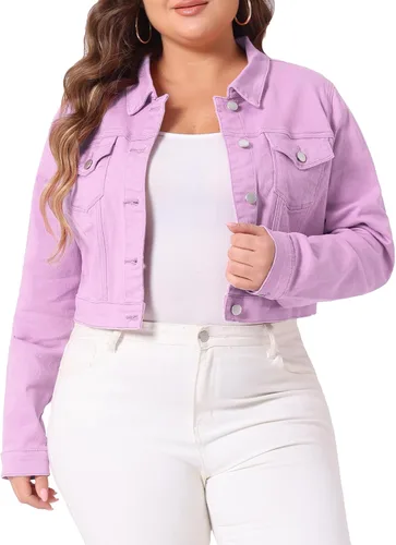 Vista 6 de uxcell Chaquetas de mezclilla cortas con botones de talla grande para mujer con costuras 2025