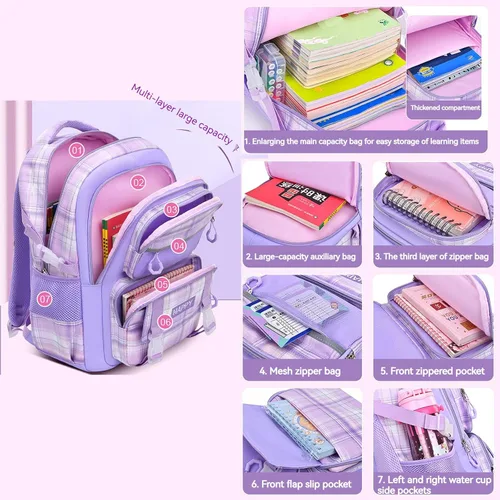 Vista 3 de WYCY Mochila escolar para niños, mochilas grandes para niñas, bolsas grandes para adolescentes y niñas, bonita bolsa de libros con compartimentos