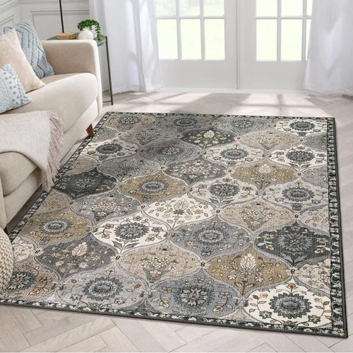 Vista 18 de Lahome - Alfombra marroquí antideslizante y lavable, pequeña alfombra oriental para dormitorio, cocina, entrada, baño, entrada, 61 x 91 cm, crema