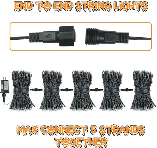 Vista 7 de Guirnalda de luces moradas y naranjas de Halloween, se pueden conectar entre sí, 2 unidades, 164 pies, 400 LED, 13 modos, impermeable