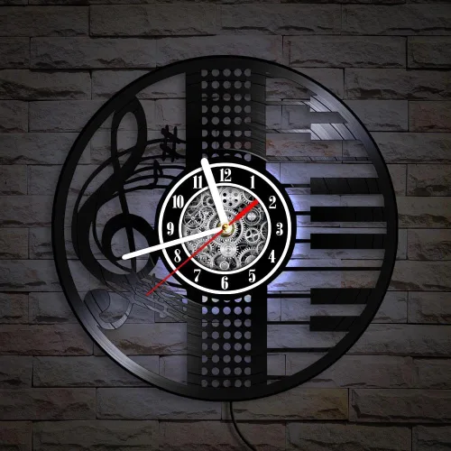 Vista 5 de The Geeky Days Treble Clef Musical Notes LED Illuminated Vinyl Record Wall Clock for Music Room Studio Artistic Home Decor Illuminated Timepieces