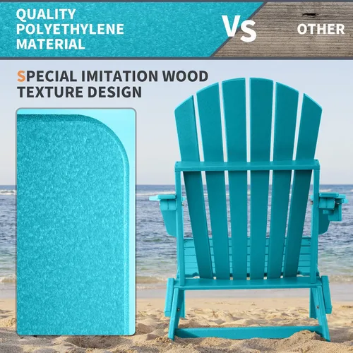 Vista 5 de FUNBERRY Silla plegable Adirondack, sillas de hoguera de HDPE para todo tipo de clima con portavasos para exteriores HDPE All Weather