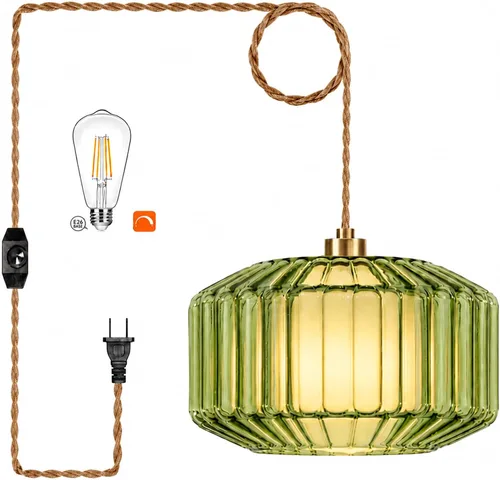 Vista 12 de ZECOXOL Lámpara colgante enchufable Fuente de alimentación enchufable, iluminación interior Ámbar-vidrio-capa única