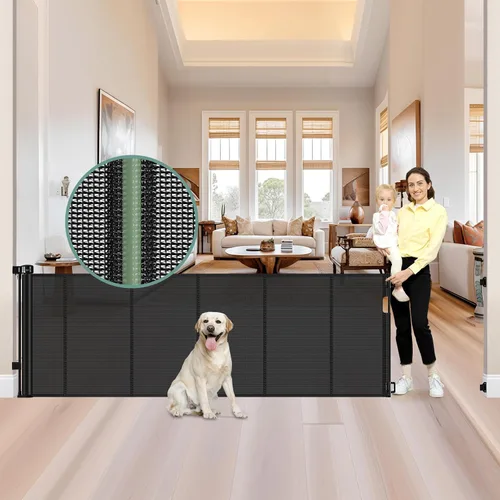 Vista 10 de Puertas retráctiles reforzadas de 33 pulgadas de alto x 55 pulgadas de ancho para puertas, paquete de 2, color negro