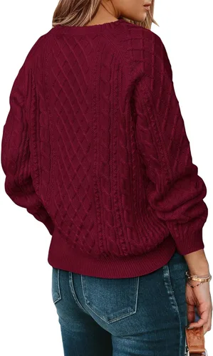 Vista 2 de KIRUNDO Suéteres para mujer 2024 Otoño Invierno Lindo Manga Larga Botón Cuello Redondo Suéter Corto Suéter Suave Jersey
