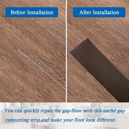 Vista 4 de Tira de transición de suelo, tiras autoadhesivas para suelos laminados, tira divisora plana de vinilo, diseño elegante de grano de madera