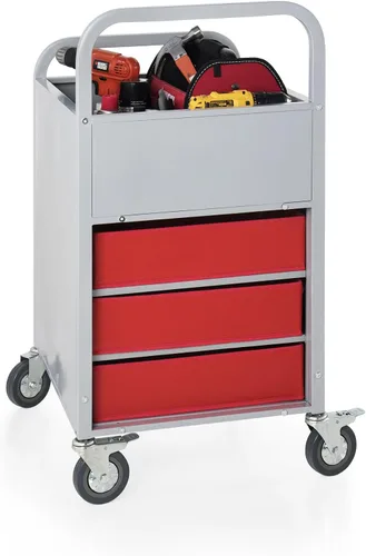 Vista 2 de Carrito de Utillity de exhibición y almacenamiento rodante, camión de medios de metal con ruedas, contenedores de tela de 3 estantes, suministros