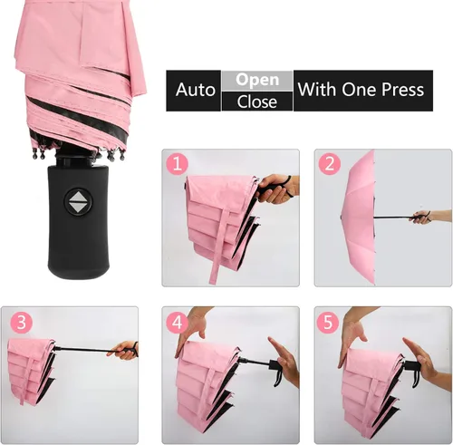 Vista 5 de Paraguas de lluvia plegable con apertura automática, para viajes, impermeable, para mujer, sombrilla automática.