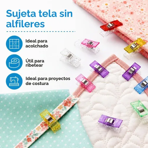 Vista 3 de 100 clips de costura, clips de tela coloridos para acolchar, atar