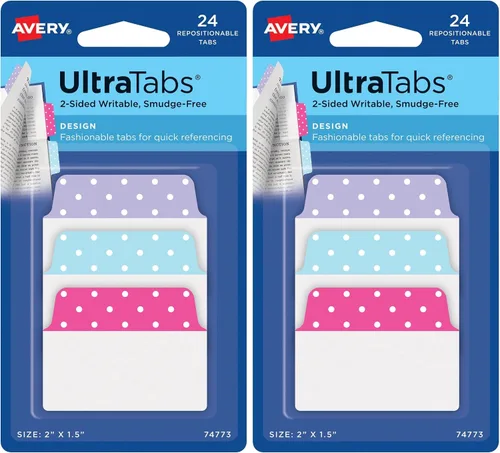 Vista 15 de Avery Pestañas Multiuso Ultra, 2" x 1.5", Escribibles por 2 Lados, Diseños Surtidos, 24 Pestañas Reposicionables (74774)