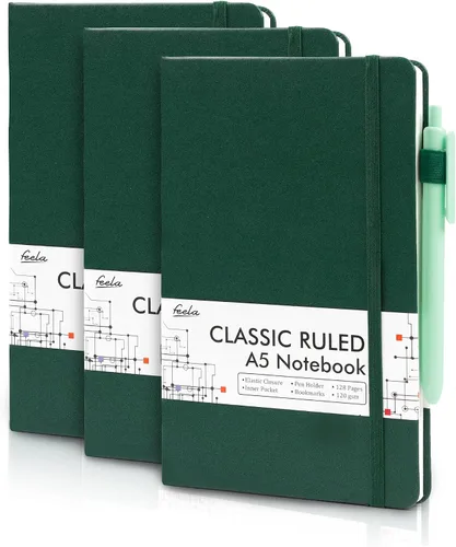 Vista 14 de feela Paquete de 3 Cuadernos Diarios a Granel, Cuaderno de Tapa Dura Clásico con Rayas Rayado Diarios con Soporte para Bolígrafo para Mujeres Niñas
