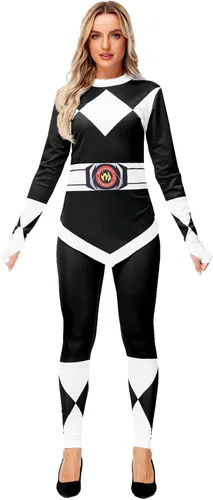 Vista 4 de AOBUTE Womens Rangers Costume 2 Piece Clothing Set Halloween Superhero Cosplay Shirt and Leggings