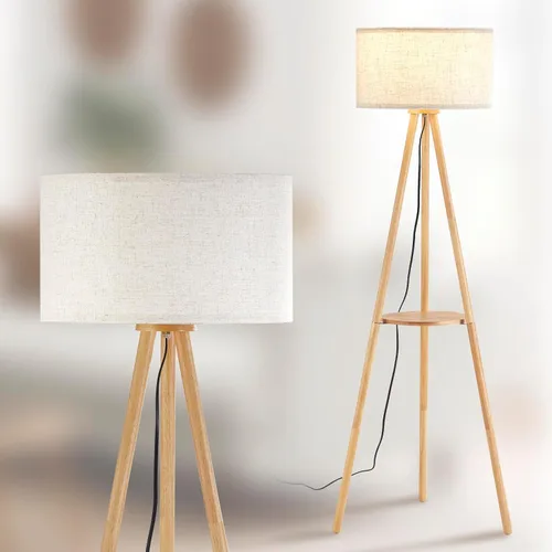 Vista 10 de Lámpara de pie con trípode de madera Baobab Tree Park BTP para sala de estar, bombilla LED de 3 temperaturas de color incluida, lámpara de pie