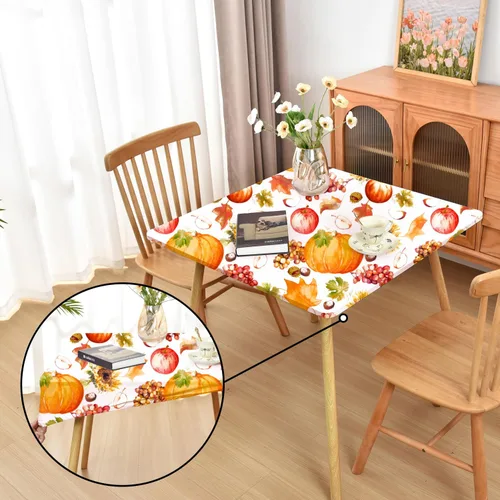 Vista 35 de Mantel ajustado blanco con elástico para mesas plegables de 48x48 pulgadas, manteles lavables y elásticos de elastano para mesas de cartas, manteles