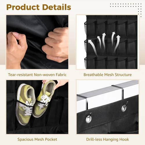 Vista 3 de 3 organizadores de zapatos para colocar sobre la puerta, 35 bolsillos grandes, bolsas de almacenamiento colgantes grandes, estantes de zapatos
