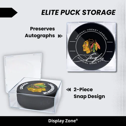 Vista 5 de Estuche de disco de hockey, soporte de disco transparente – Se adapta a discos de hockey de tamaño oficial Single Crystal Clear Signed Puck