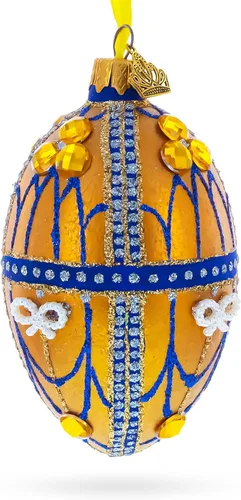 Vista 2 de Golden Jewels - Adorno de huevo de cristal de 4 pulgadas Hand Painted in Ukraine, German Glass, Italian Paints, Hanging Ribbon, Gift Tag, Gift