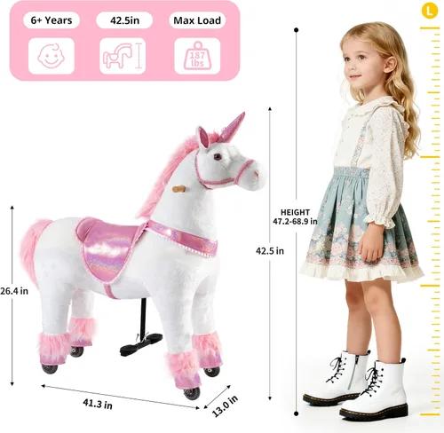 Vista 2 de Juguete de montar unicornio Pipleo para niños de 4 a 9 años, juguete de montar unicornio, animal de peluche mecánico de unicornio, sin batería ni