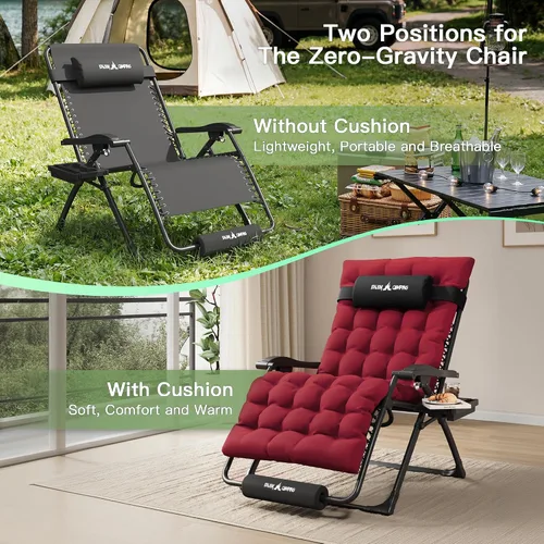 Vista 5 de Silla de gravedad cero de gran tamaño, plegable, reclinable, acolchada Rojo Extragrande
