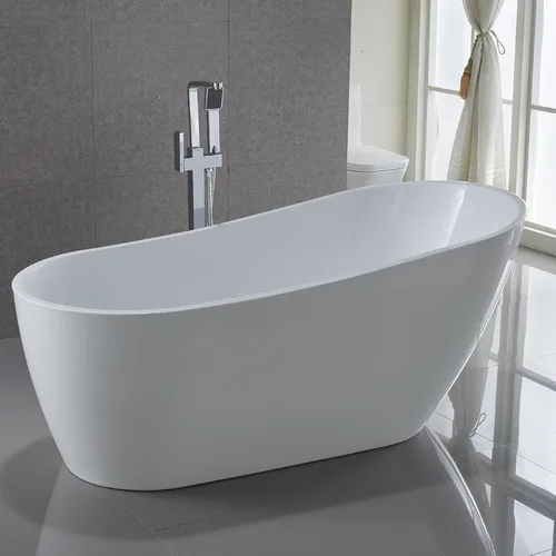 Vista 2 de ANZZI Bañera ovalada independiente, 67 pulgadas, moderno acrílico blanco brillante + fibra de vidrio, bañera de hidromasaje independiente