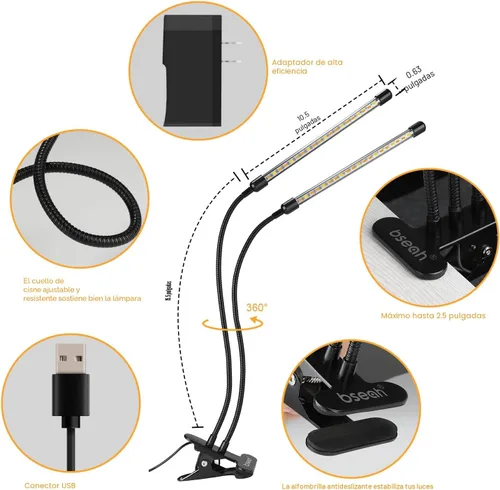 Vista 6 de bseah Luces de cultivo para plantas de interior, lámpara de cultivo de plantas de espectro completo, 10 niveles regulables, encendido y apagado