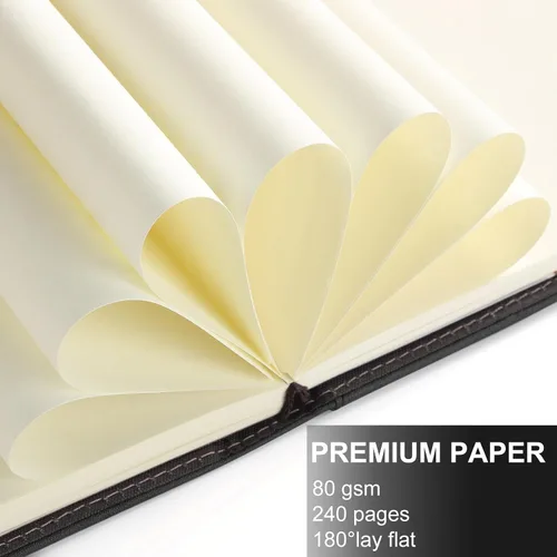 Vista 4 de Cuaderno A5 en blanco, cuaderno de bocetos de cuero de tapa dura recargable con bolsillo y hebilla magnética, 240 páginas gruesas de viaje