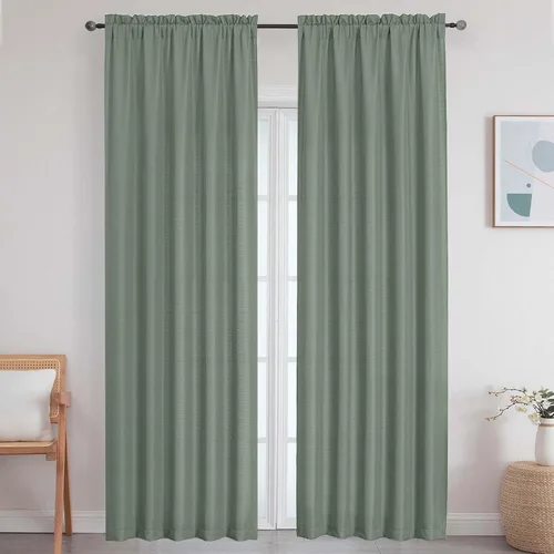 Vista 115 de Cortinas de lino para dormitorio y sala de estar de 96 pulgadas de largo, juego de 2 paneles, con bolsillo para cortinero, filtrado de luz, textura