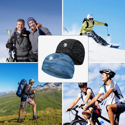 Vista 7 de Seektop 2 Pack Skull Cap Helmet Liner for Men, Cycling Running Sweat Wicking Skullcap Beanie, Fits Under Helmets
