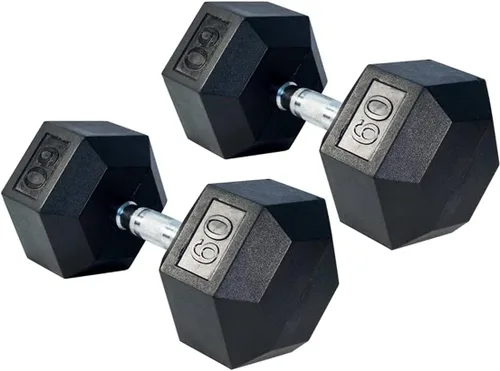 Vista 14 de Gronk Fitness Pares de mancuernas hexagonales de goma, 5 libras a 70 libras, equipo de entrenamiento para hombres y mujeres, hierro fundido