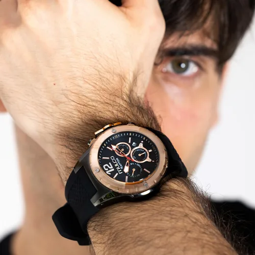 Vista 4 de MULCO Relojes para hombre - Kripton, caja de acero inoxidable plateada con correa de silicona para la muñeca, movimiento multifuncional de cuarzo