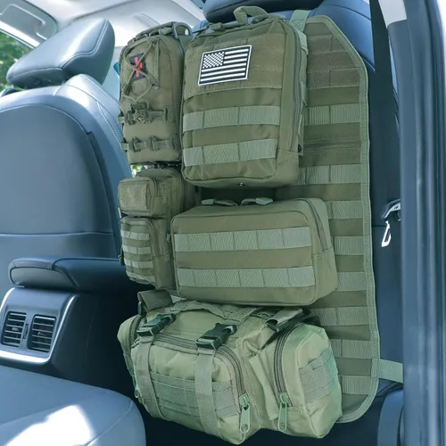 Vista 9 de Organizador táctico universal para respaldo de asiento, panel Molle para vehículo, bolsa de almacenamiento con 5 bolsas Molle desmontables