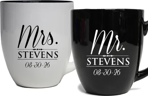 Vista 9 de My Personal Memories Juego de 2 tazas personalizadas de café con leche de 16 onzas para parejas, regalo personalizado para novia, novio suyo, ella