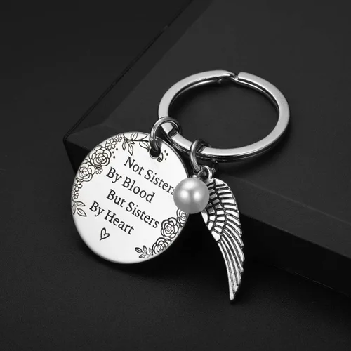 Vista 3 de Llavero de amistad con texto en inglés Not Sisters by Blood but Sisters, para mujeres, adolescentes, niñas, regalos para mejores amigas, cumpleaños