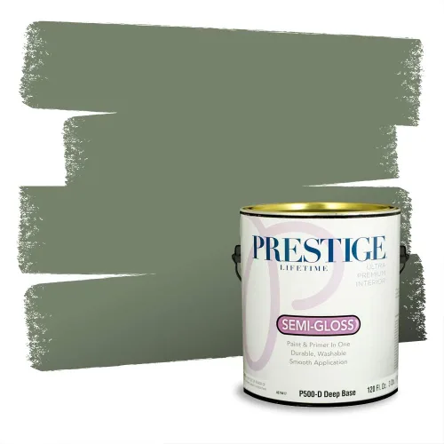 Vista 95 de Prestige Paints - Pintura exterior e imprimación en uno, 1 galón, plano, compatibilidad comparable con el color menta «Whipped Mint» de Behr