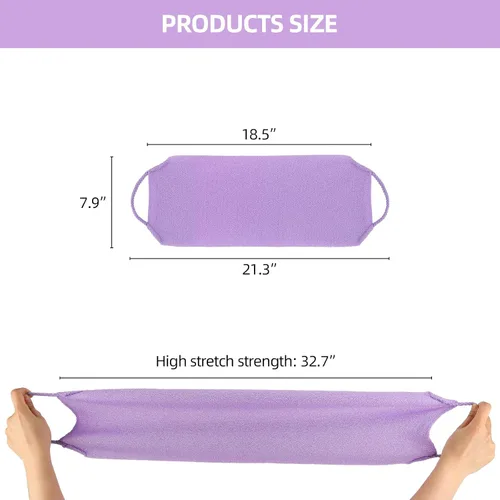 Vista 2 de 2 piezas exfoliante de espalda con asas, toalla para ducha, exfoliante de espalda de nailon, para hombres y mujeres (morado)