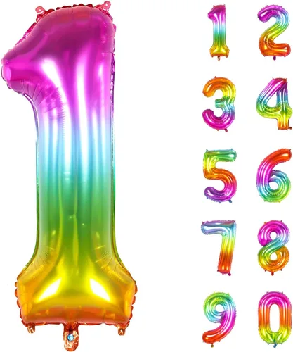 Vista 13 de Globo numérico, globos numéricos gigantes de 40 pulgadas para decoraciones de cumpleaños arco iris, globos numéricos grandes de 0 de mylar
