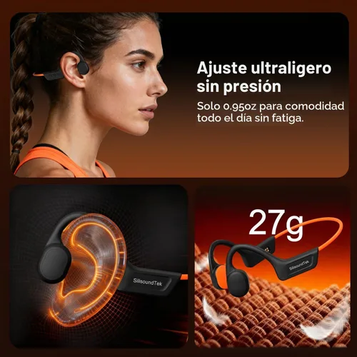 Vista 6 de Auriculares de conducción ósea Bluetooth, IPX7, impermeables, inalámbricos, auriculares abiertos, micrófono integrado, 10 horas de reproducción
