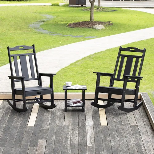 Vista 2 de nalone Juego de sillas mecedoras para exteriores de 2 piezas, silla mecedora resistente a todo clima de HDPE para porche, silla mecedora de patio